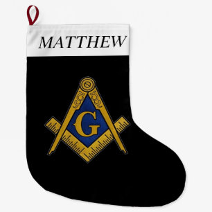 Masonic Black Freemasons Square and Compass Large Christmas Stocking