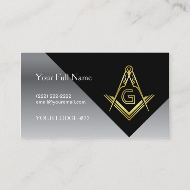 Masonic Business Card Designs | Black Gold Silver (Front)