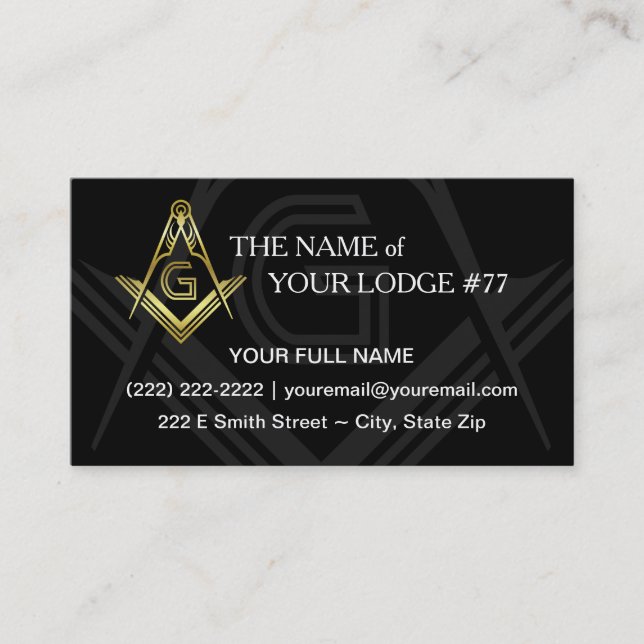Masonic Business Cards | Black and Gold Freemason (Front)