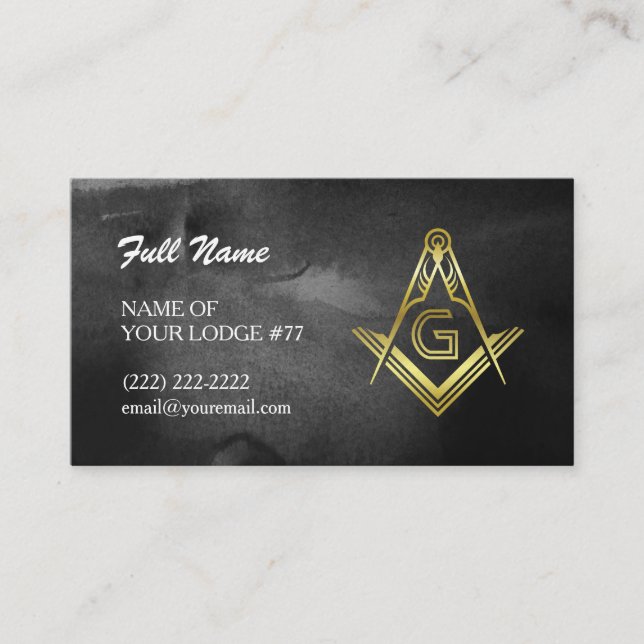 Masonic Business Cards | Dark Grey Watercolor (Front)