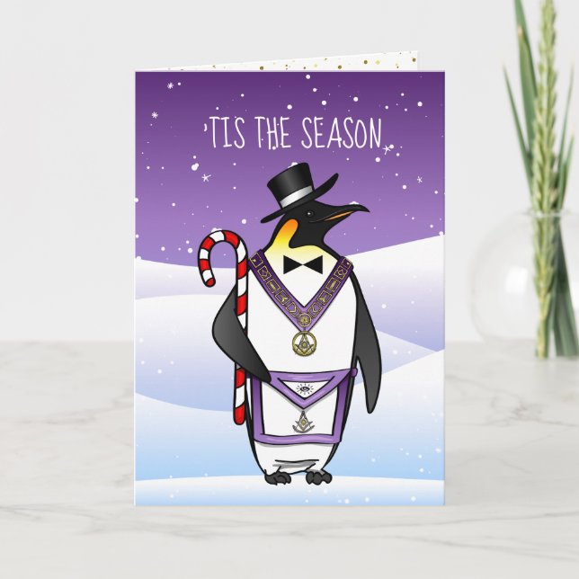 Masonic Christmas Card Holiday Penguin Grand Lodge (Front)