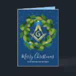 Masonic Christmas Cards | Navy Gold Holiday Wreath<br><div class="desc">Elegant, masonic Christmas cards that you can personalise and send to your fellow lodge brothers and their families this holiday. The new and unique design features a gold square and compass in the middle of an illuminated Christmas wreath of emerald greens, golds and small red berries. The background is filled...</div>
