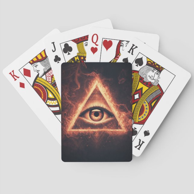 masonic eye pyramid illuminati in fire symbol playing cards (Back)
