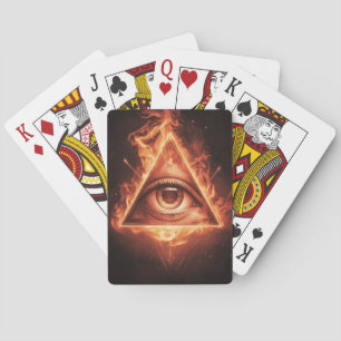 masonic eye pyramid illuminati in fire symbol  playing cards