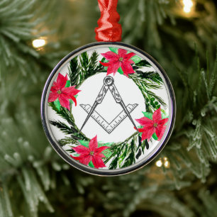 Masonic Freemason Masonry Wreath Poinsettia  Metal Tree Decoration
