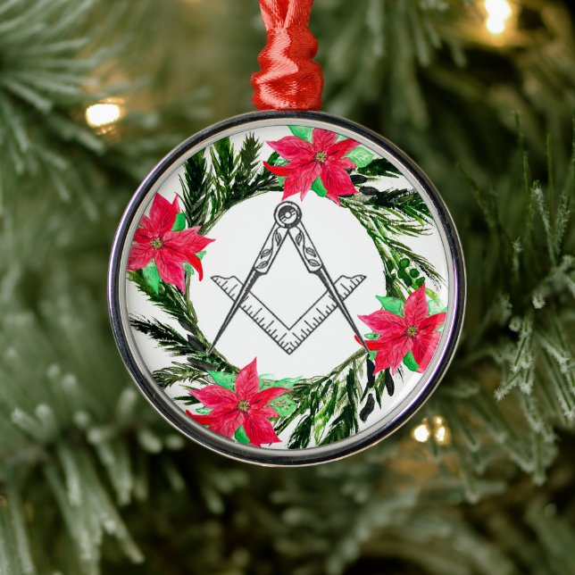 Masonic Freemason Masonry Wreath Poinsettia  Metal Tree Decoration (Tree)