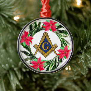 Masonic Freemason Masonry Wreath Poinsettia  Metal Tree Decoration