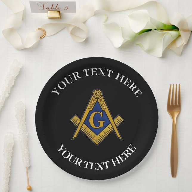 Masonic Freemason Square and Compass Blue  Paper Plate (Wedding)