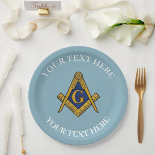 Masonic Freemason Square and Compass Blue  Paper Plate