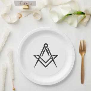 Masonic Freemason Square and Compass Blue Paper Plate