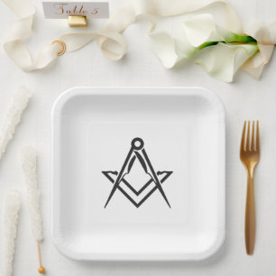 Masonic Freemason Square and Compass Blue  Paper Plate
