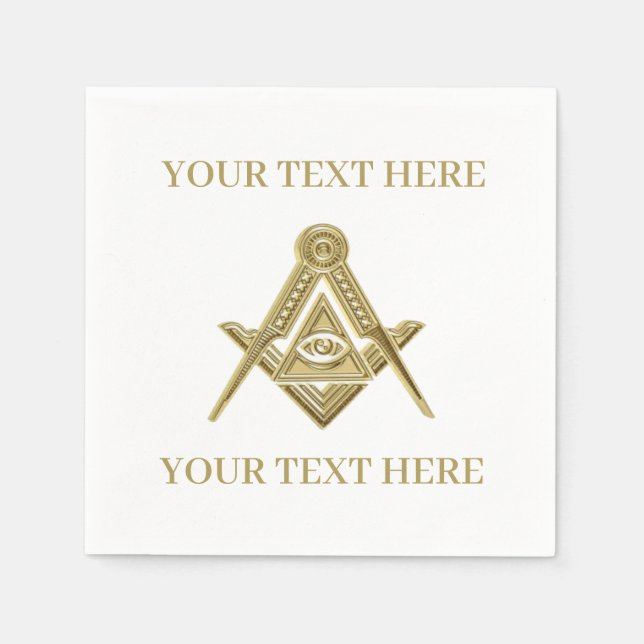 Masonic Freemason Square and Compass Gold Napkin (Front)