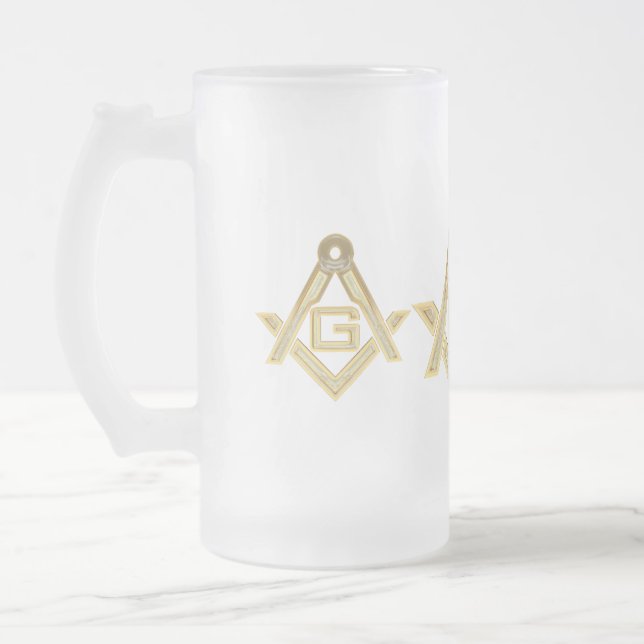 Masonic Golden Rush Frosted Glass Beer Mug (Left)