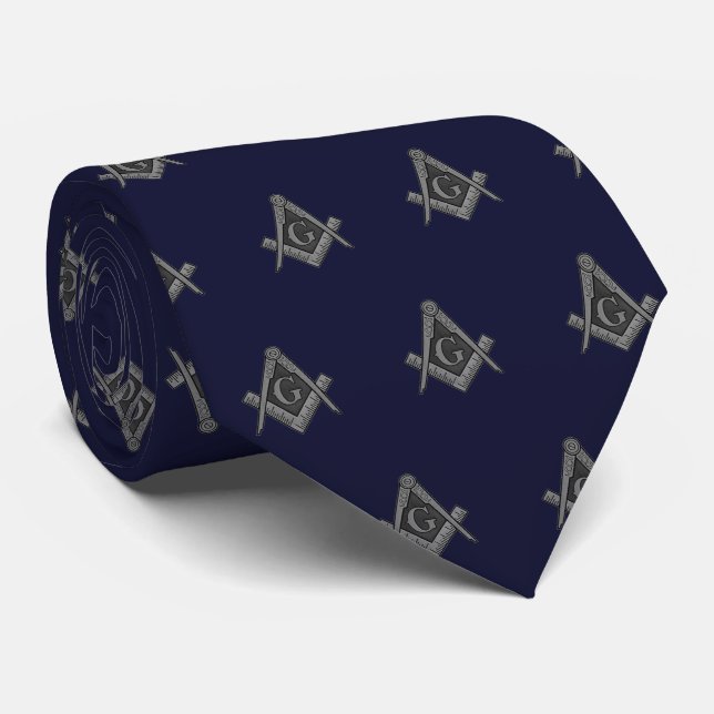 Masonic Masonry Blue Freemason Pattern Tie (Rolled)