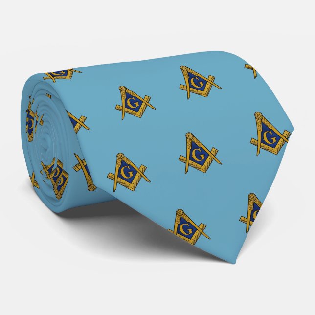 Masonic Masonry Freemason Blue  Pattern Tie (Rolled)