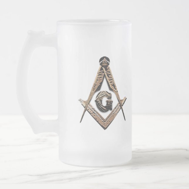 Masonic Minds (Golden) Frosted Glass Beer Mug (Left)