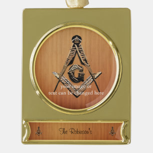 Masonic Minds (GoldenWooded) Gold Plated Banner Ornament