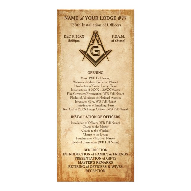 Masonic Rack Card Template | Old Rustic Parchment (Front)