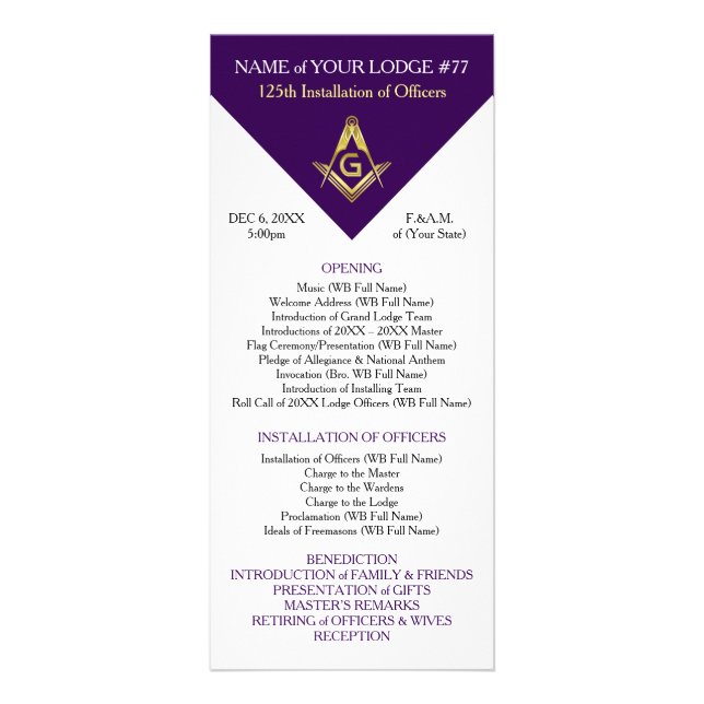 Masonic Rack Card Template | Purple & Gold (Front)