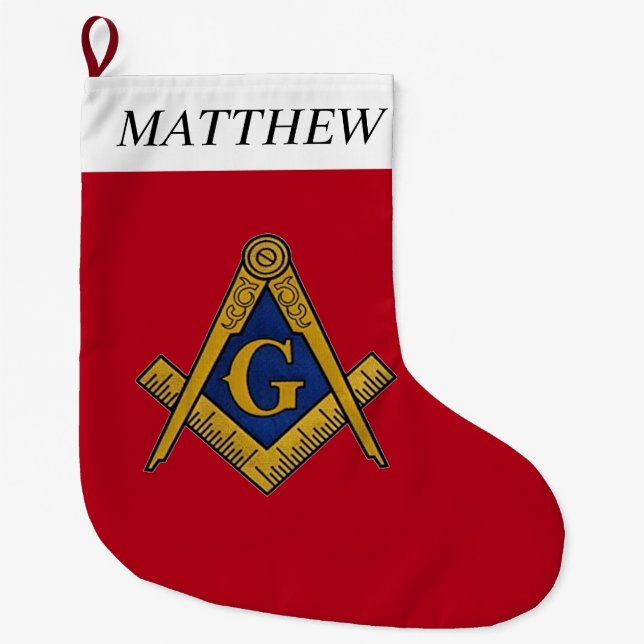 Masonic Red Freemasons Square and Compass Large Christmas Stocking (Front)