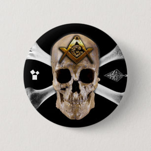 Masonic Skull & Bones Compass Square 6 Cm Round Badge