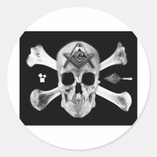 Masonic Skull & Bones, Square and Compass, Trowel, Classic Round Sticker