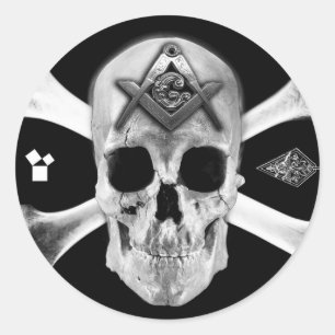 Masonic Skull & Bones, Square and Compass, Trowel, Classic Round Sticker
