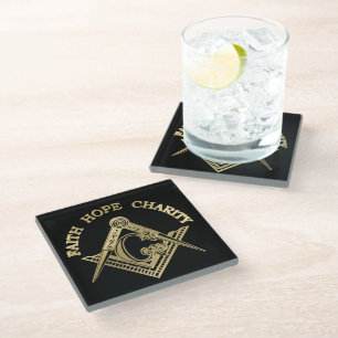 Masonic symbol glass coaster