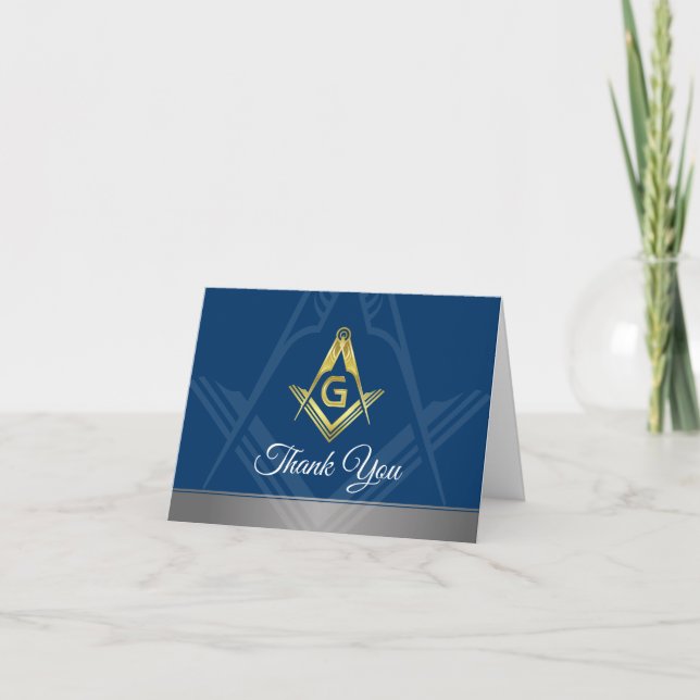 Masonic Thank You Cards | Navy Blue Gold Freemason (Front)