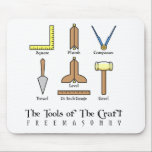 Masonic Working Tools Mouse Mat<br><div class="desc">This mousepad features the the Common Gavel,  Twenty-four Inch Gauge,  Square,  Level,  Plumb,  Trowel,  and the Compasses.</div>