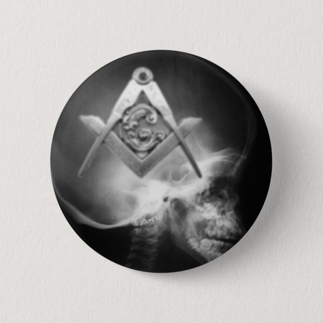 Masonic X-Ray Alien Skull 6 Cm Round Badge (Front)