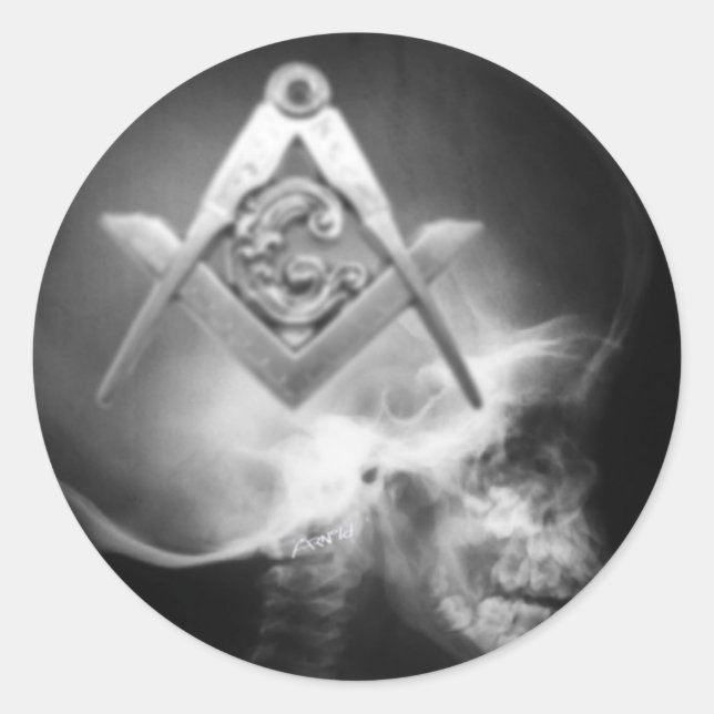 Masonic X-Ray Alien Skull Classic Round Sticker (Front)