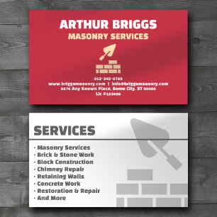 Masonry Construction Services Professional Red Business Card