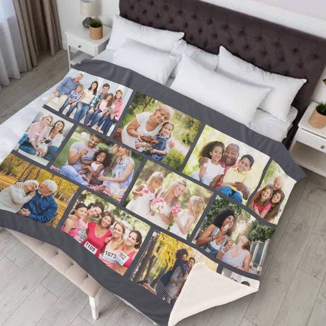 Masonry Grid 12 Photo Collage Grey Sherpa Blanket (Creator Uploaded)
