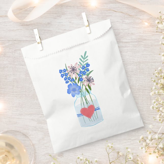 Masons Jar Blue Floral Favour Bags (Clipped)
