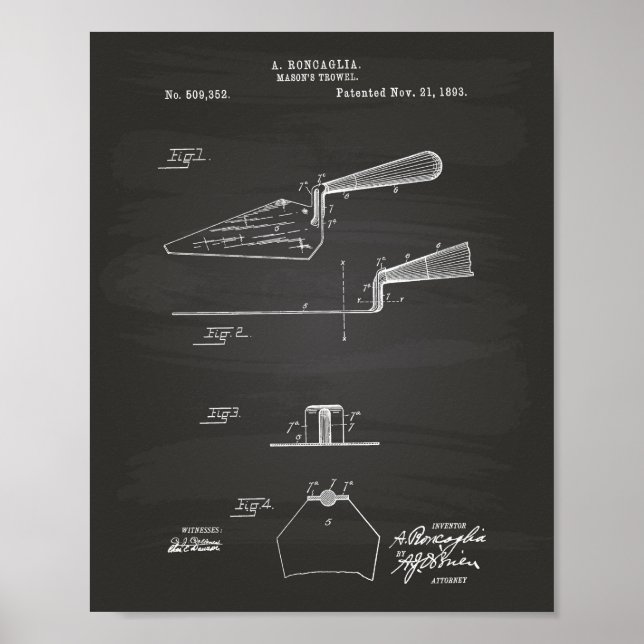 Mason's Trowel 1893 Patent Art Chalkboard Poster (Front)