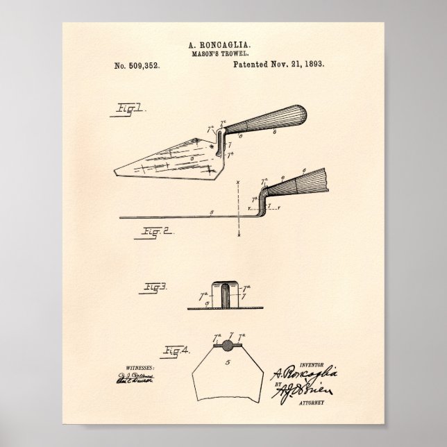 Mason's Trowel 1893 Patent Art Old Peper Poster (Front)