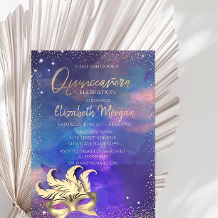 Masque,Confetti Dots Splash Quinceañera Invitation