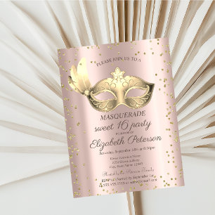  Masque Diamonds Rose Gold Masquerade Sweet 16   Invitation Postcard