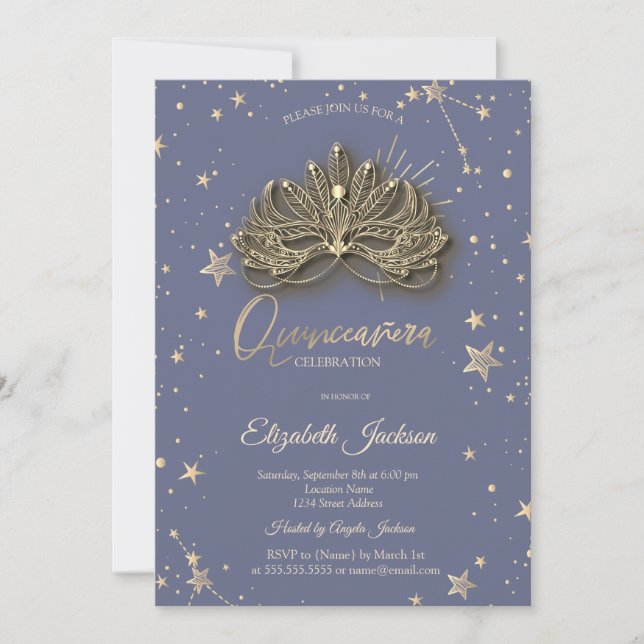 Masque Stars Pastel Lavander Quinceanera  Invitation (Front)