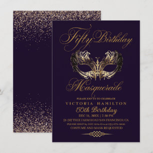 Masquerade 50th Birthday Purple Gold Invitation