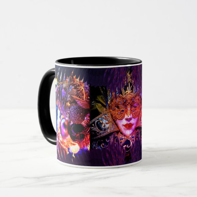 Masquerade ball beauty face mask art pink purple  mug (Front Left)