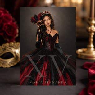 Masquerade Ball Black Red Quinceañera Invitation