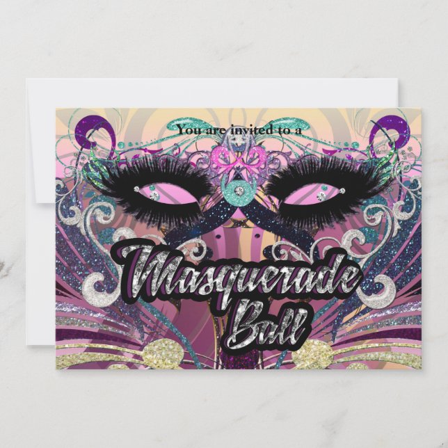 Masquerade Ball Colourful Eyelashes Mask Invitatio Invitation (Front)