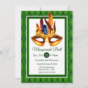 Masquerade Ball, green argyle Invitation