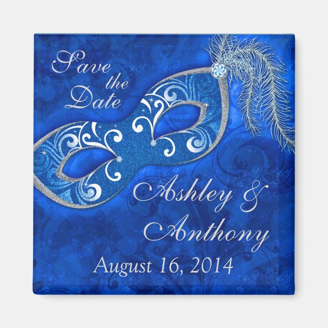 Masquerade Ball Mardi Gras Wedding Save the Date Magnet (Front)