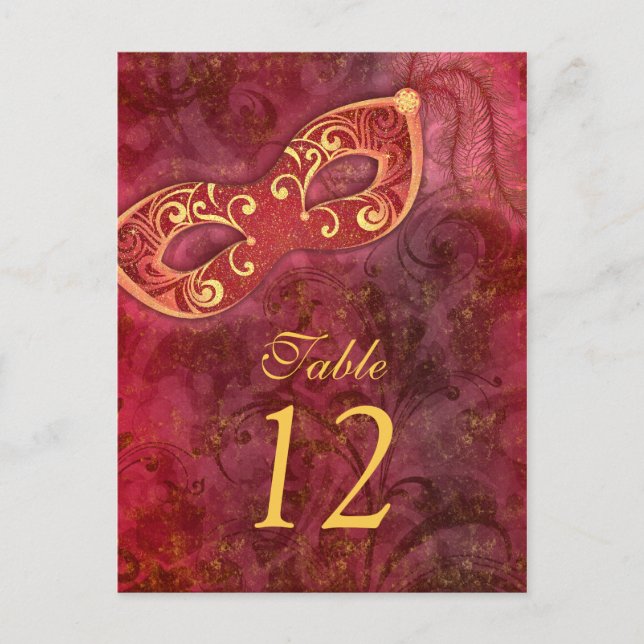 Masquerade Ball Mardi Gras Wedding Table Cards (Front)