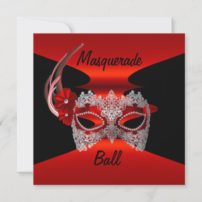 Masquerade Ball Masks Red Silk Black Invite Party (Front)