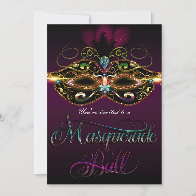 MASQUERADE BALL Mutli Colour Fun Party Invitations (Front)