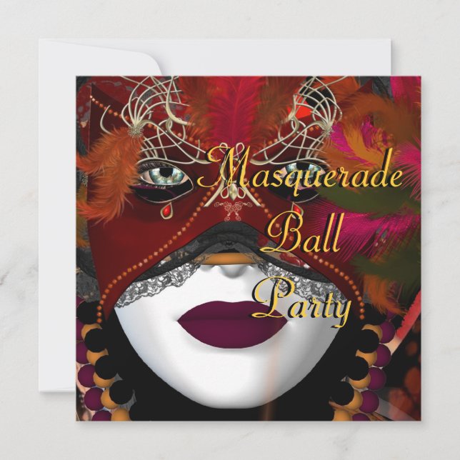 Masquerade Ball Party Mask Black Red 2 Invitation (Front)
